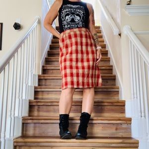 Vintage Red Plaid Pencil Skirt Size Medium
